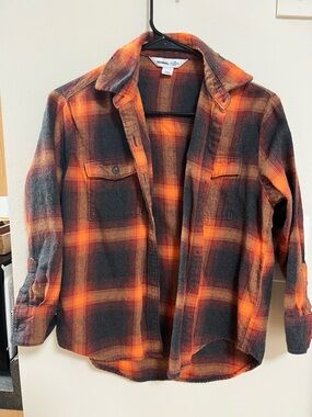 Old Navy Orange and Black Plaid Boyfriend Shirt
